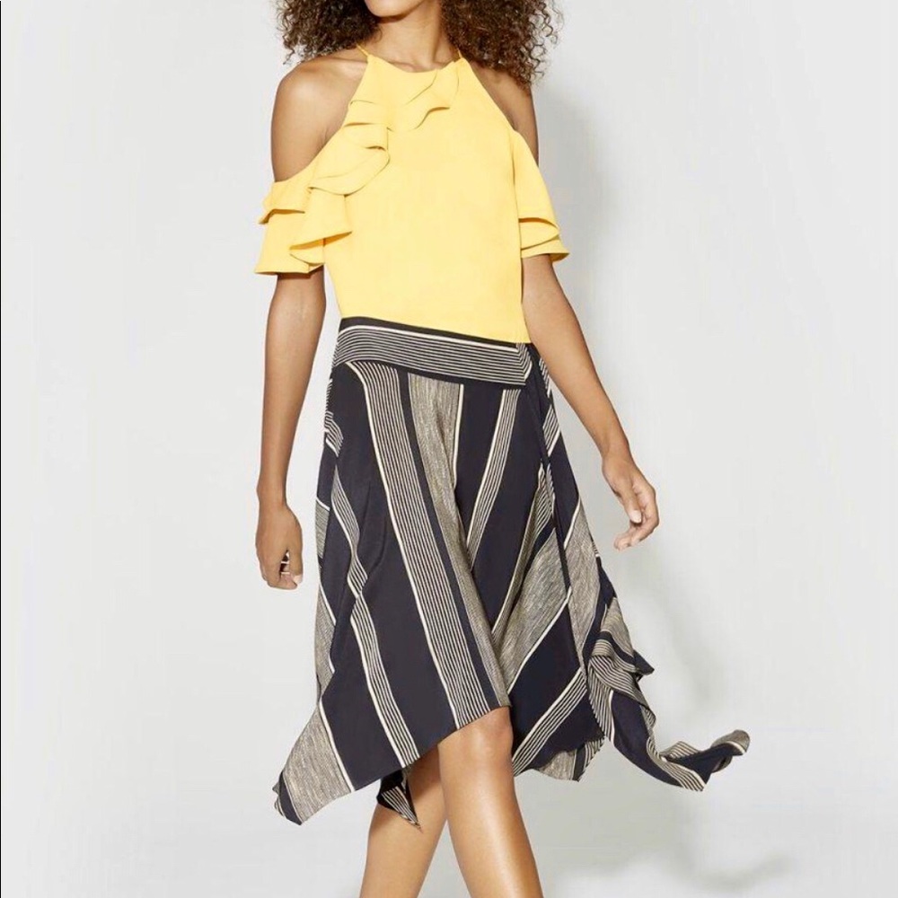 Halston Heritage Stripe Handkerchief Hem Skirt